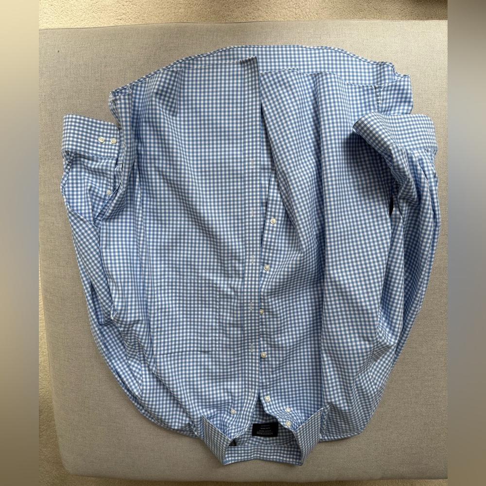 Nordstrom Men’s Shop Non-Iron Blue Gingham Dress Shirt 17.5 32/33 Traditional